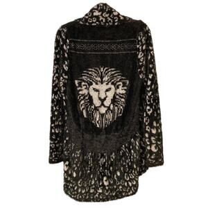Universal Fashion Black & White Lion Print Open-Front Cardigan Size Large EUC